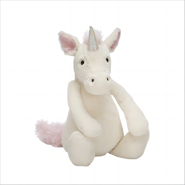 White Unicorn Stuffed Animal With Colorful Tail